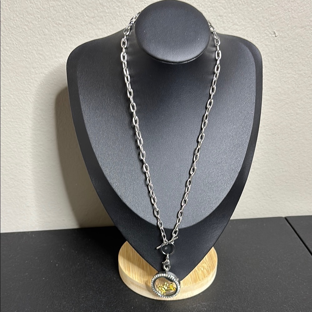 Toggle Chain Locket Rhinestone Charm Holder Necklace